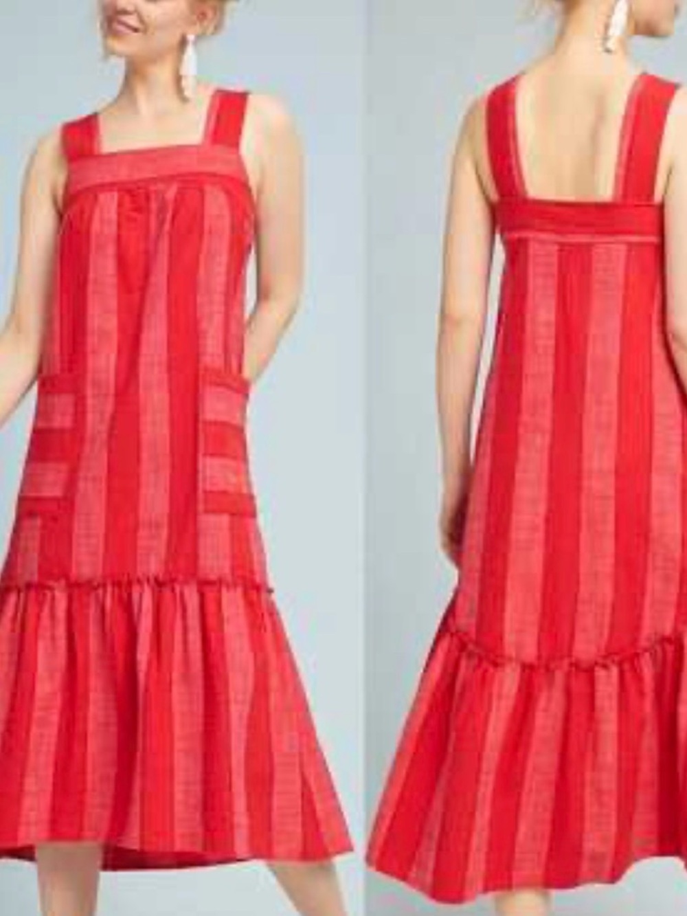 Mauve Bright Red & Red Striped Sleeveless Midi Dress Size Small - Picture 14 of 14